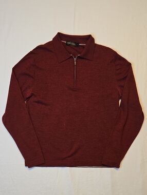 Harry Rosen Burgendy 1/4 Zip Knit Merino Wool Blend Lightweight Shirt Sweater